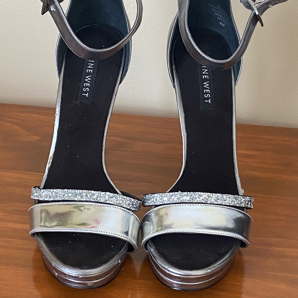 Nine West Silver Heels with Ankle Strap